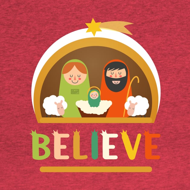 Believe Baby Jesus Christ Nativity Manger Christmas by porcodiseno